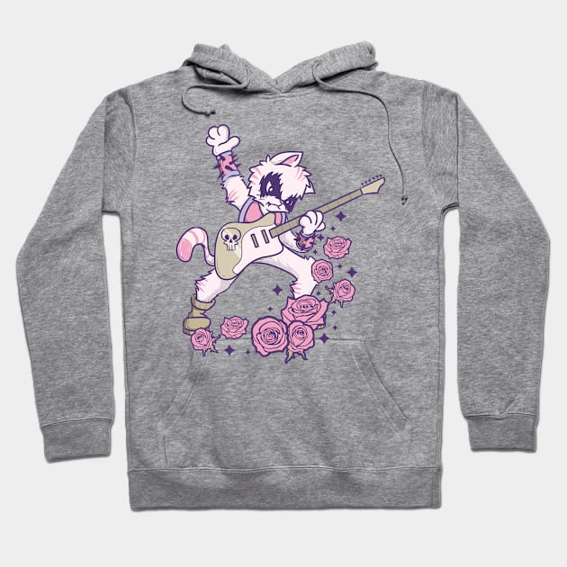 Pastel Goth Kawaii Heavy Metal Cat Guitarist Guitar Playing Hoodie by TellingTales